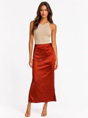 Jean Paul satin skirt i Rust Maxi Skirt - Elegant Solid Long Skirt